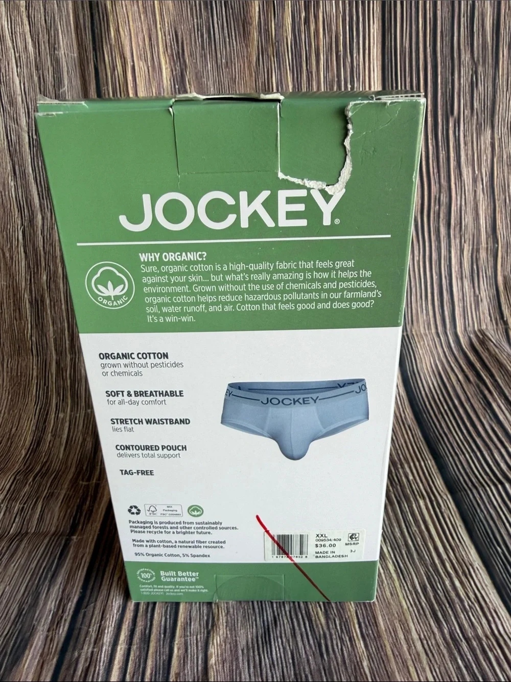 Jockey Men’s Organic Cotton Stretch Low-Rise Briefs 3-Pack Size 2XL New